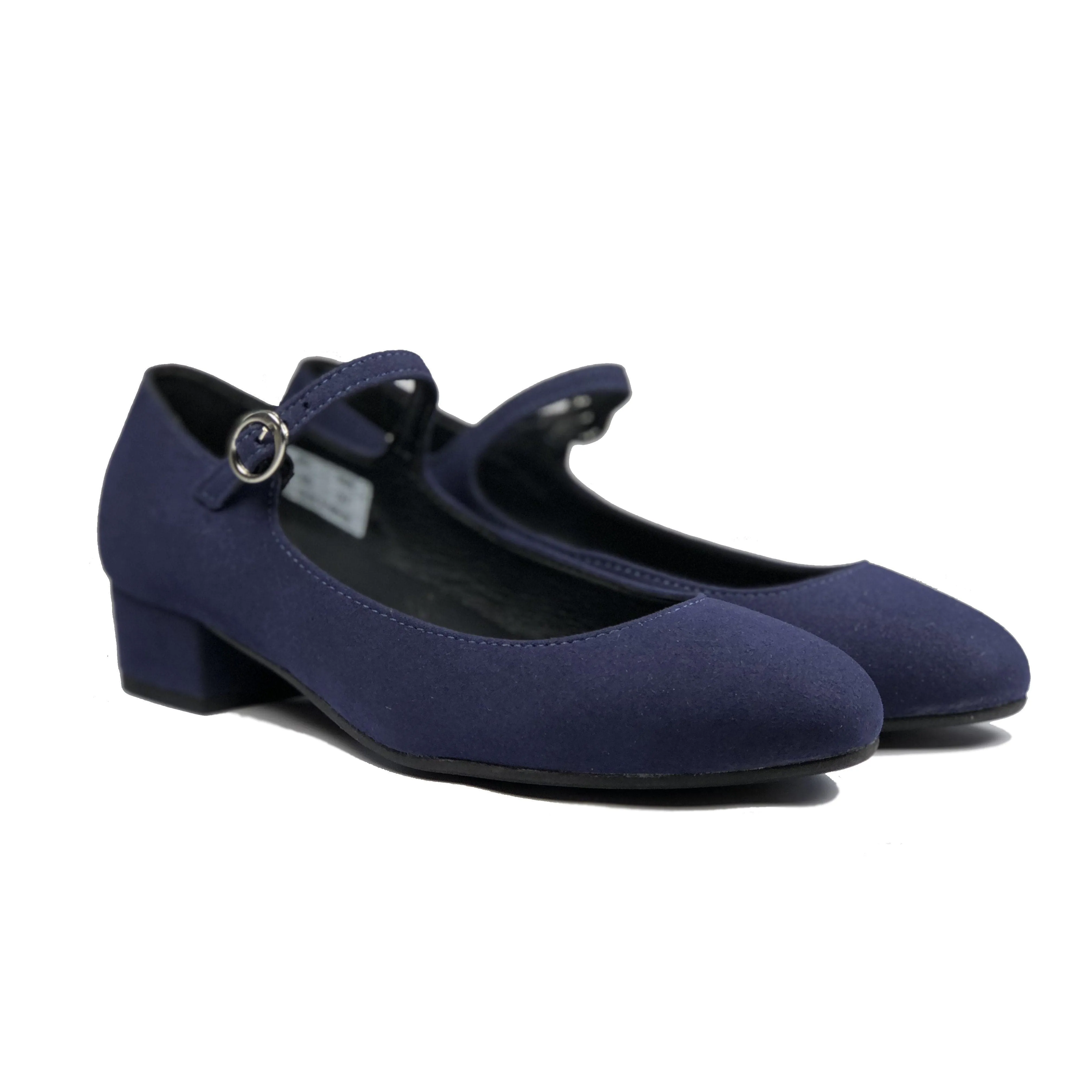 'Gracie' Mary-Jane Vegan Low-Heels by Zette Shoes - Navy Suede