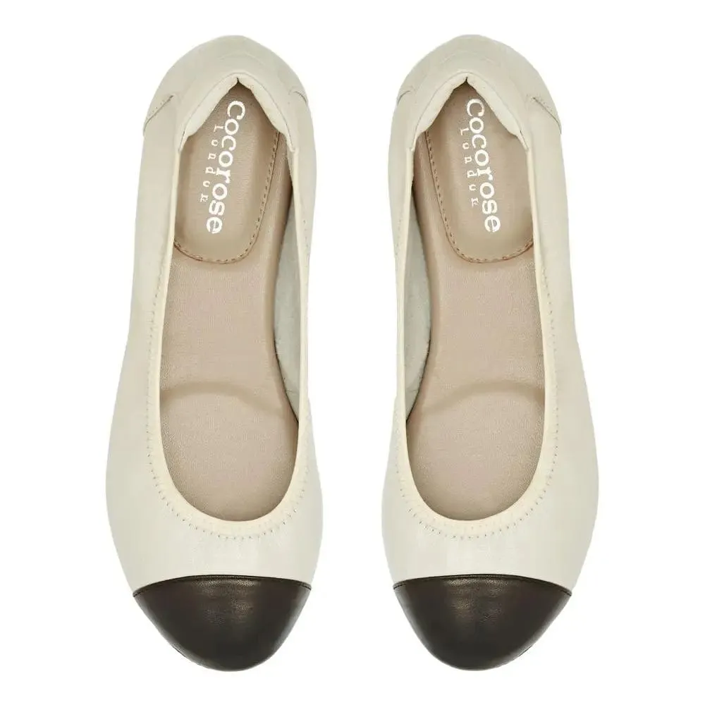 Harrow - White with Black Cap Ballerinas