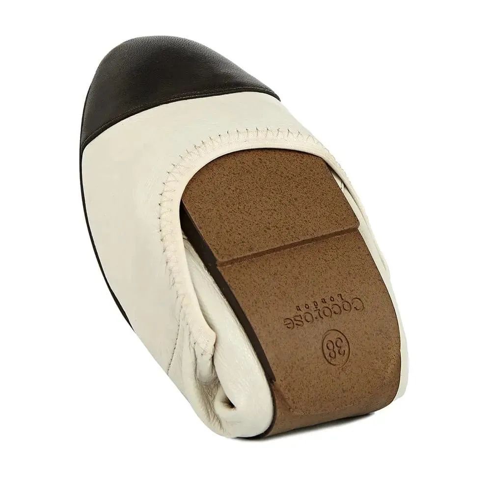 Harrow - White with Black Cap Ballerinas