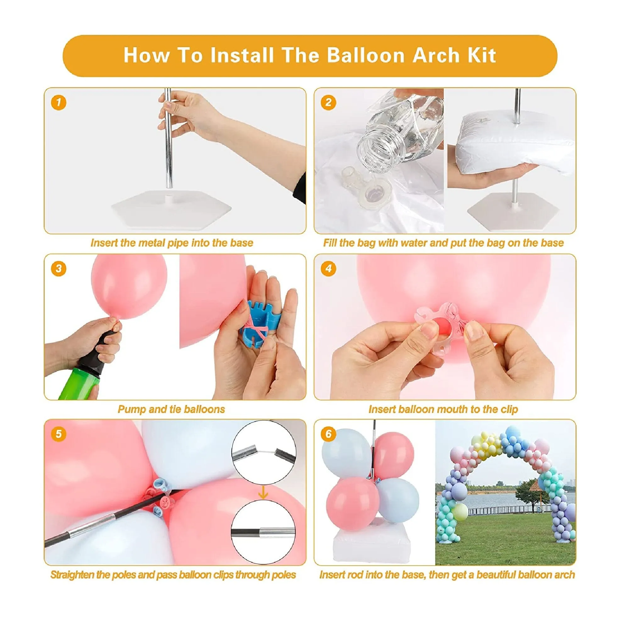 Holicolor Balloon Arch Kit with Base | 10ft Wide & 9ft Tall Adjustable Balloon Arch Stand With 2 Pumps | Water Fillable Base