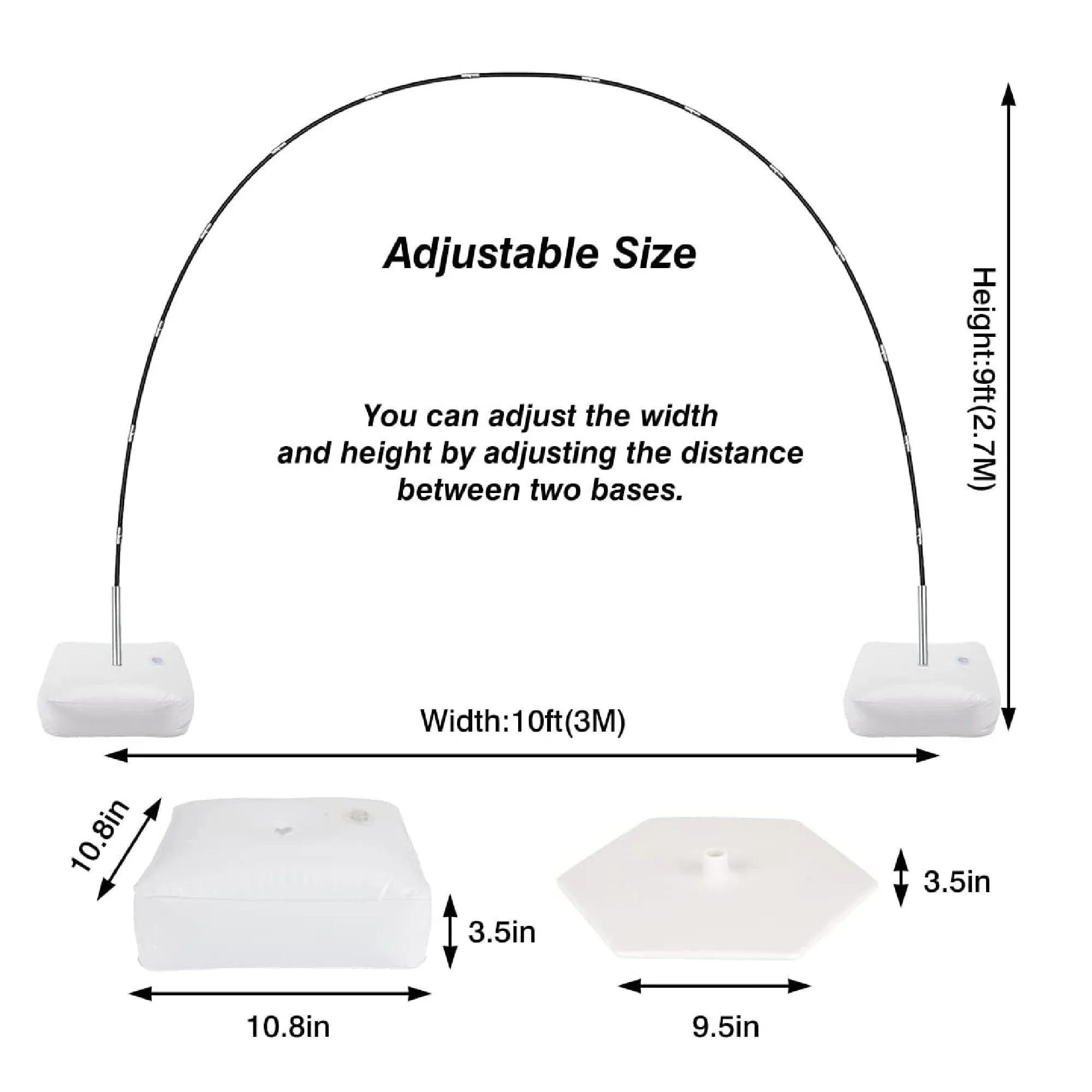 Holicolor Balloon Arch Kit with Base | 10ft Wide & 9ft Tall Adjustable Balloon Arch Stand With 2 Pumps | Water Fillable Base