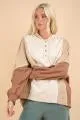 Ivory Tan Mocha Colorblock Hoodie