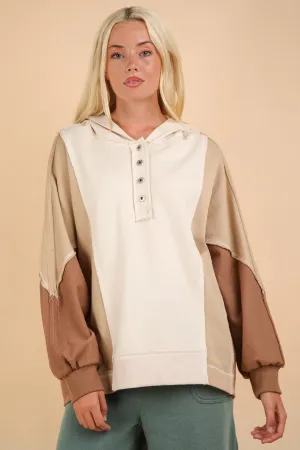 Ivory Tan Mocha Colorblock Hoodie
