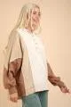 Ivory Tan Mocha Colorblock Hoodie