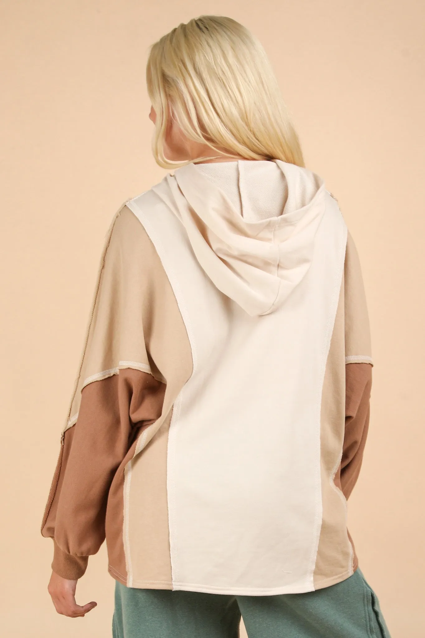 Ivory Tan Mocha Colorblock Hoodie