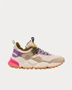 Kotetsu Faux Shearling Beige / Purple Low Top Sneakers
