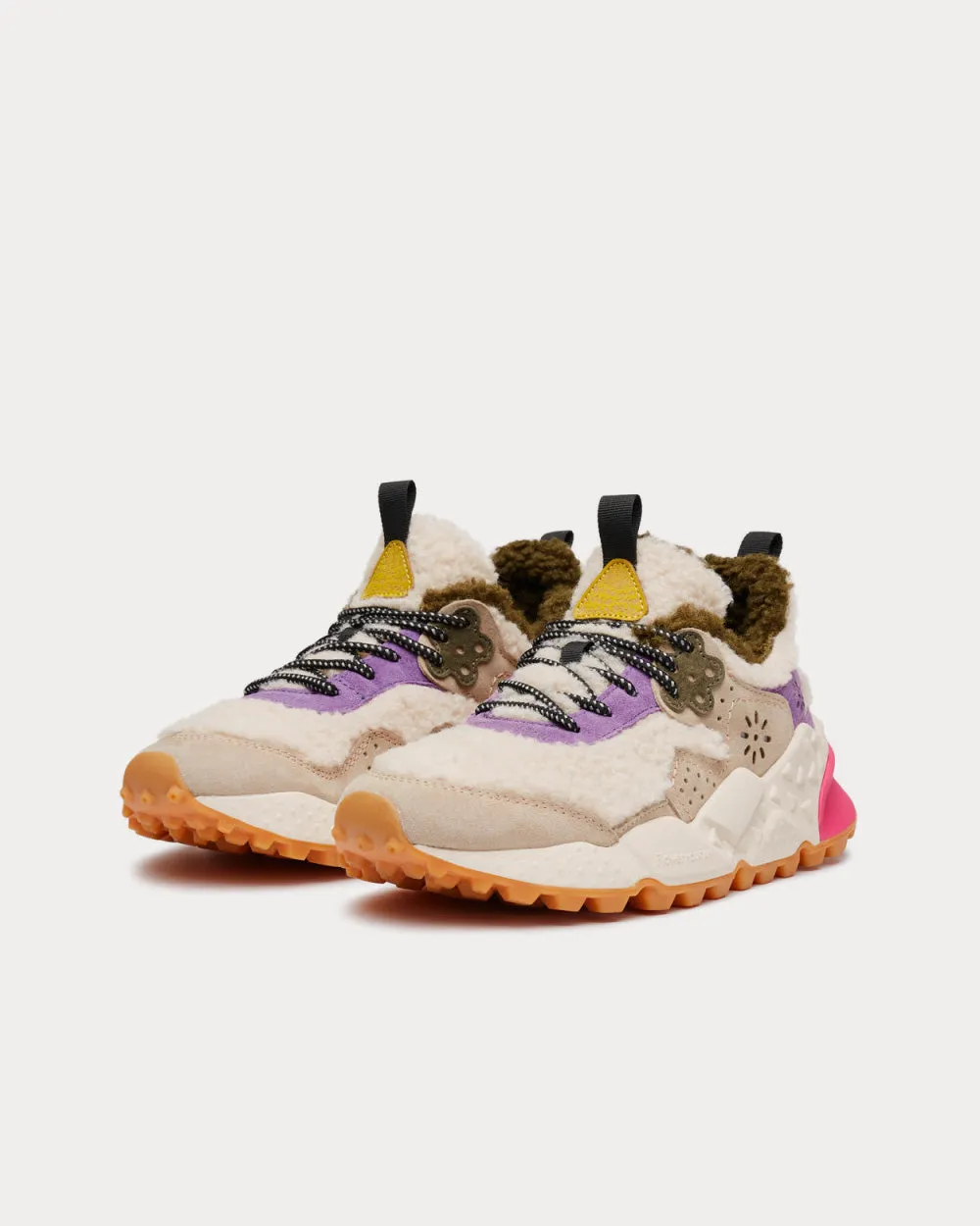 Kotetsu Faux Shearling Beige / Purple Low Top Sneakers