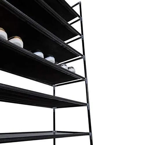 meevrie 10 Tiers Shoe Racks Space Saving Non-Woven Fabric Shoe Storage Organizer Cabinet Tower for Bedroom, Entryway, Hallway, and Closet Black