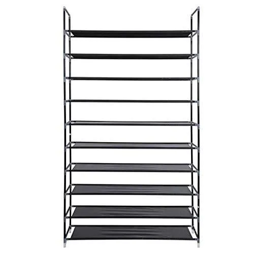meevrie 10 Tiers Shoe Racks Space Saving Non-Woven Fabric Shoe Storage Organizer Cabinet Tower for Bedroom, Entryway, Hallway, and Closet Black
