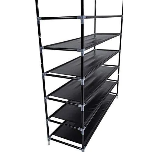 meevrie 10 Tiers Shoe Racks Space Saving Non-Woven Fabric Shoe Storage Organizer Cabinet Tower for Bedroom, Entryway, Hallway, and Closet Black