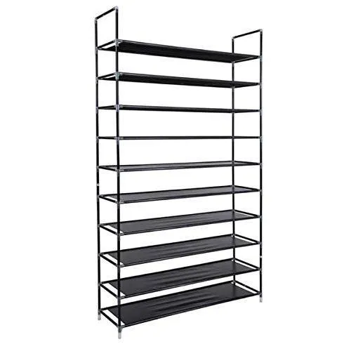 meevrie 10 Tiers Shoe Racks Space Saving Non-Woven Fabric Shoe Storage Organizer Cabinet Tower for Bedroom, Entryway, Hallway, and Closet Black