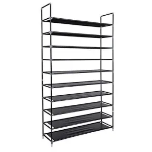 meevrie 10 Tiers Shoe Racks Space Saving Non-Woven Fabric Shoe Storage Organizer Cabinet Tower for Bedroom, Entryway, Hallway, and Closet Black