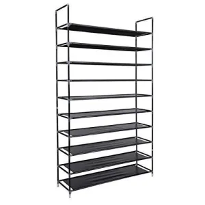meevrie 10 Tiers Shoe Racks Space Saving Non-Woven Fabric Shoe Storage Organizer Cabinet Tower for Bedroom, Entryway, Hallway, and Closet Black