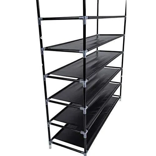 meevrie 10 Tiers Shoe Racks Space Saving Non-Woven Fabric Shoe Storage Organizer Cabinet Tower for Bedroom, Entryway, Hallway, and Closet Black