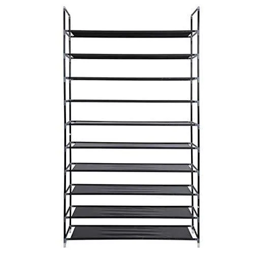 meevrie 10 Tiers Shoe Racks Space Saving Non-Woven Fabric Shoe Storage Organizer Cabinet Tower for Bedroom, Entryway, Hallway, and Closet Black