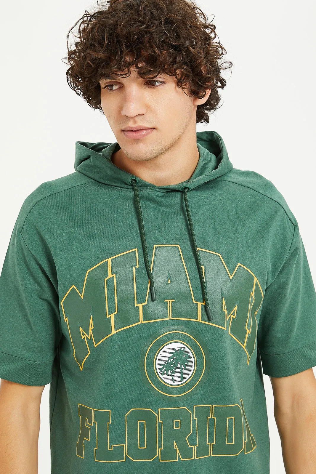Men Green Printed Lounge Hoodie
