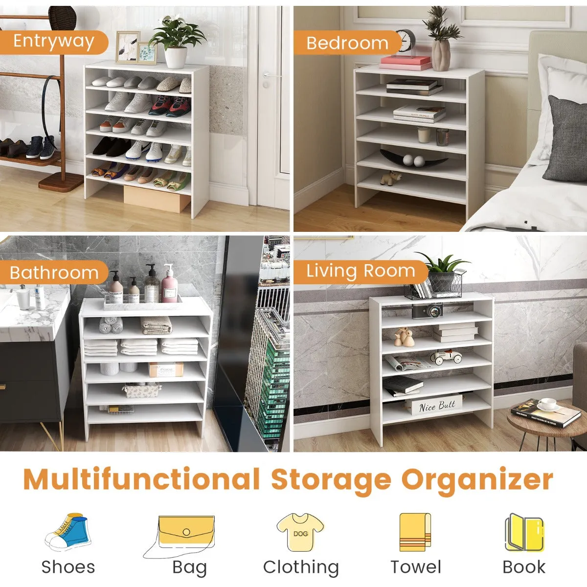 NNECW 6-Tier Home Storage Shelf for Shoes with Anti-toppling Device for Entryway