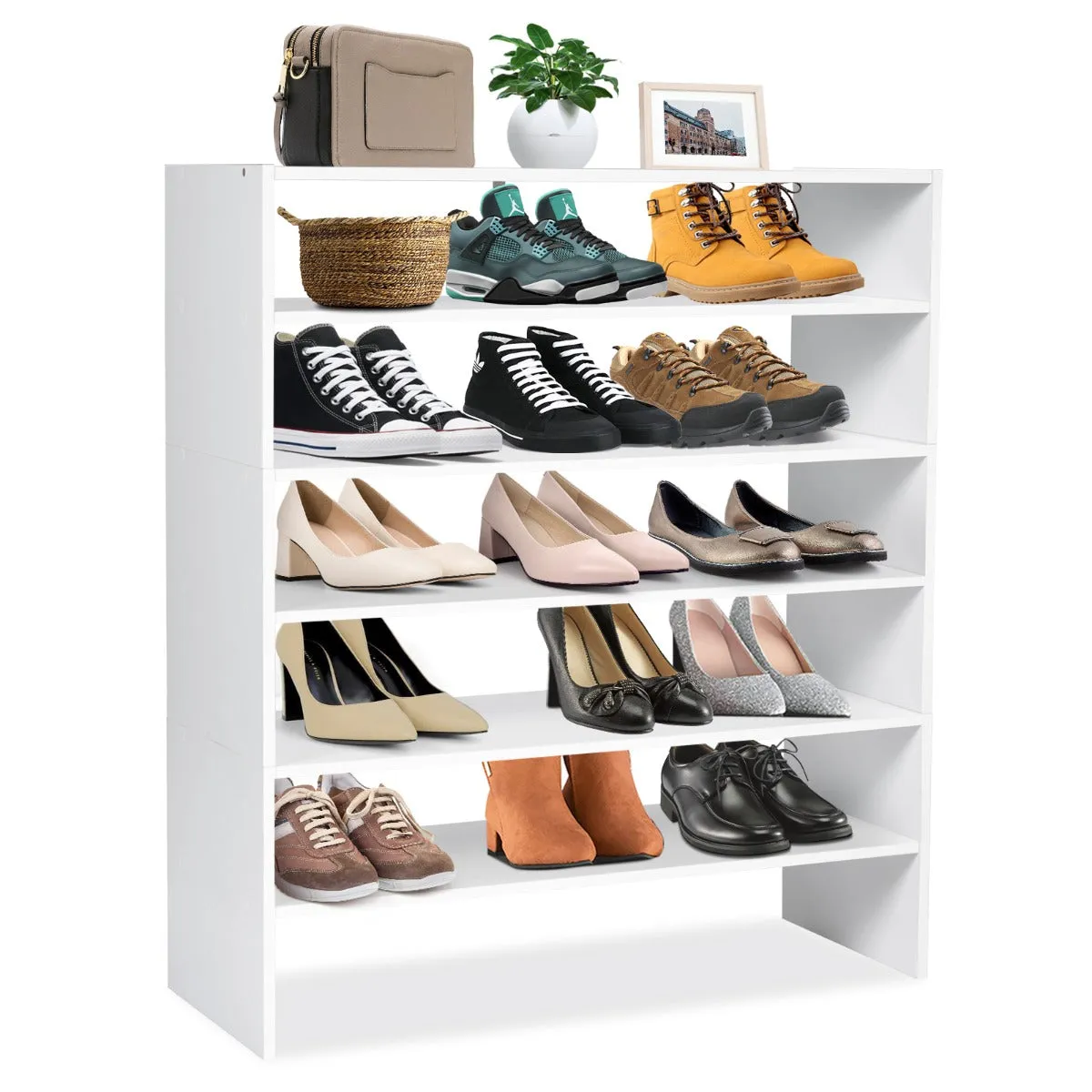 NNECW 6-Tier Home Storage Shelf for Shoes with Anti-toppling Device for Entryway