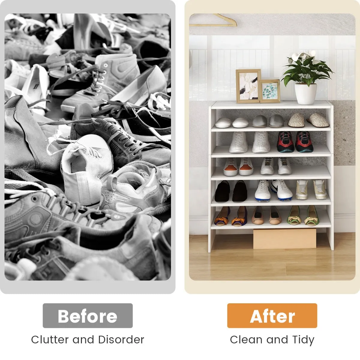 NNECW 6-Tier Home Storage Shelf for Shoes with Anti-toppling Device for Entryway