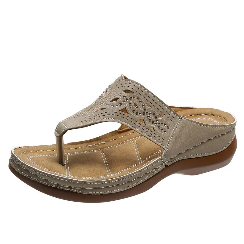 Orthopaedic flip flops for women Boho flat low wedge sandals