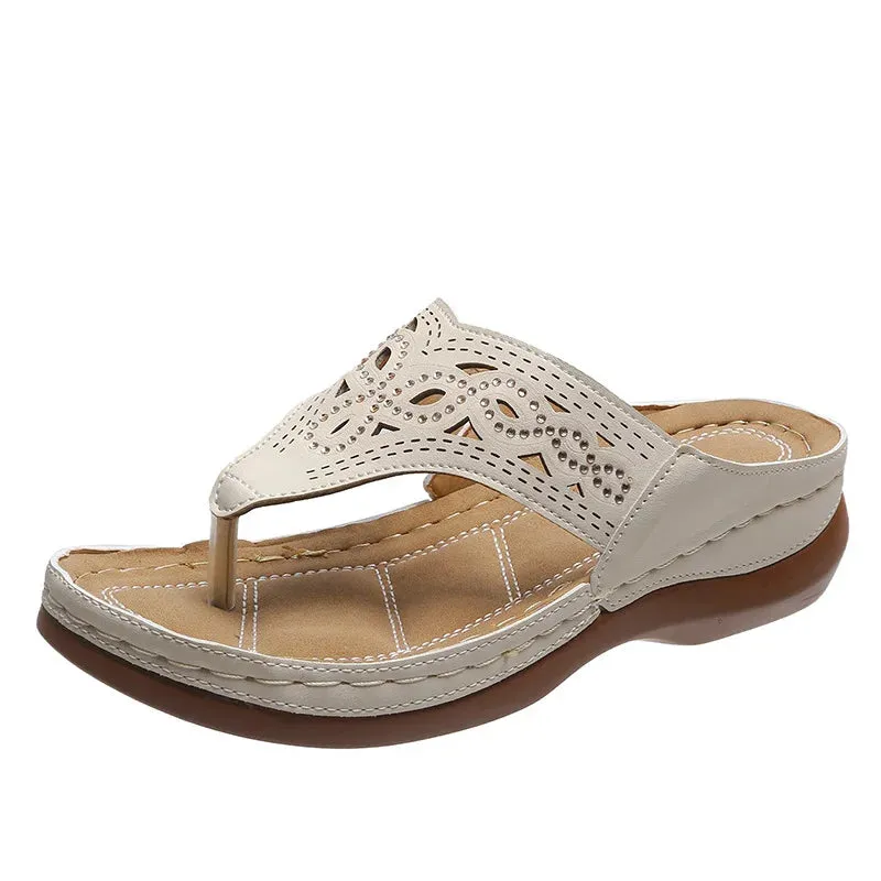 Orthopaedic flip flops for women Boho flat low wedge sandals
