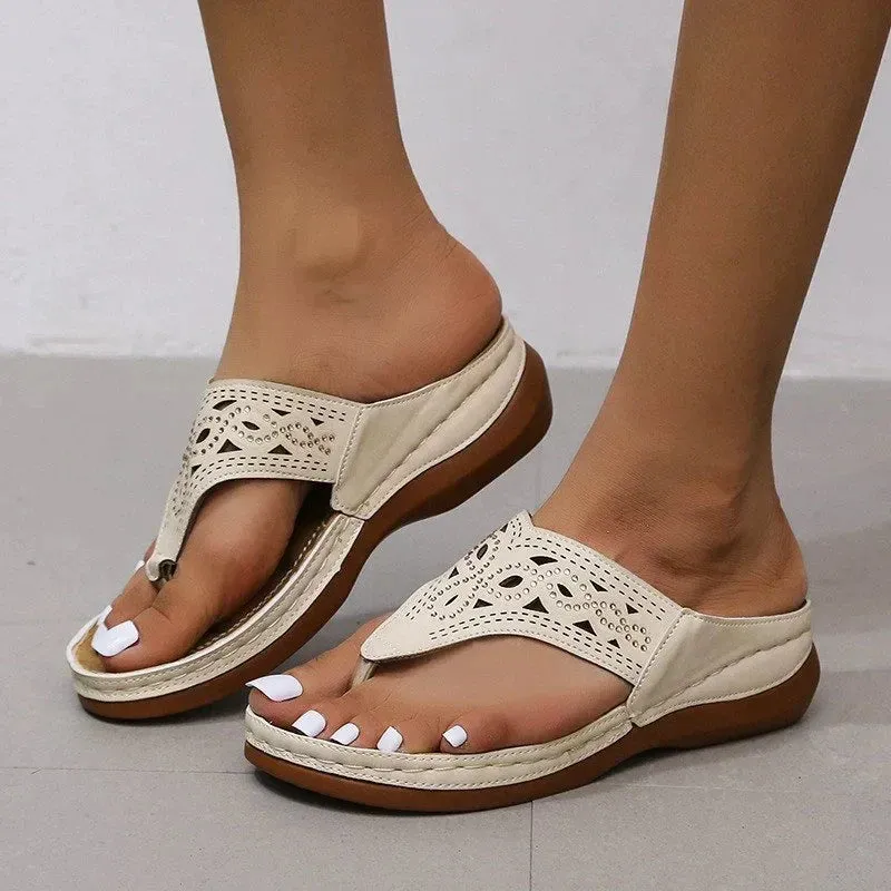 Orthopaedic flip flops for women Boho flat low wedge sandals