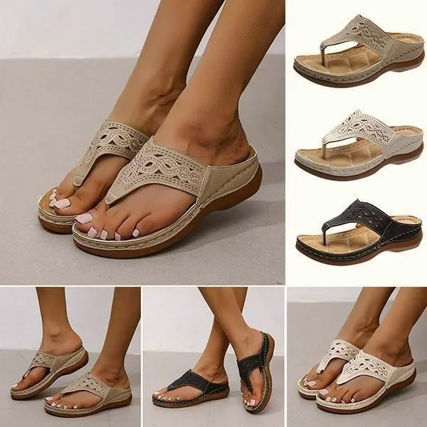 Orthopaedic flip flops for women Boho flat low wedge sandals