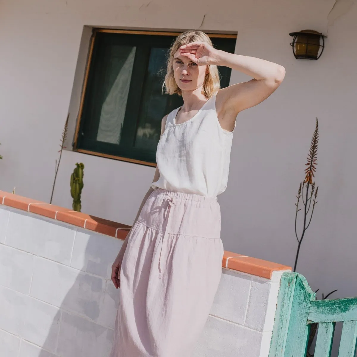 R: RYE two-tier linen skirt (Size: XS; Color: Dusty Rose)