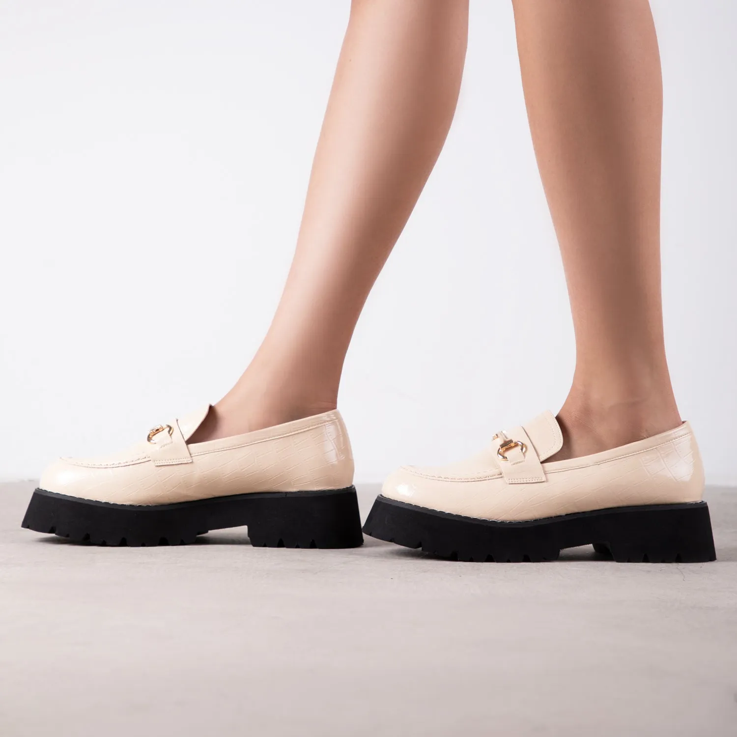 RAID Monster Chunky Flat Shoe in Nude Croc