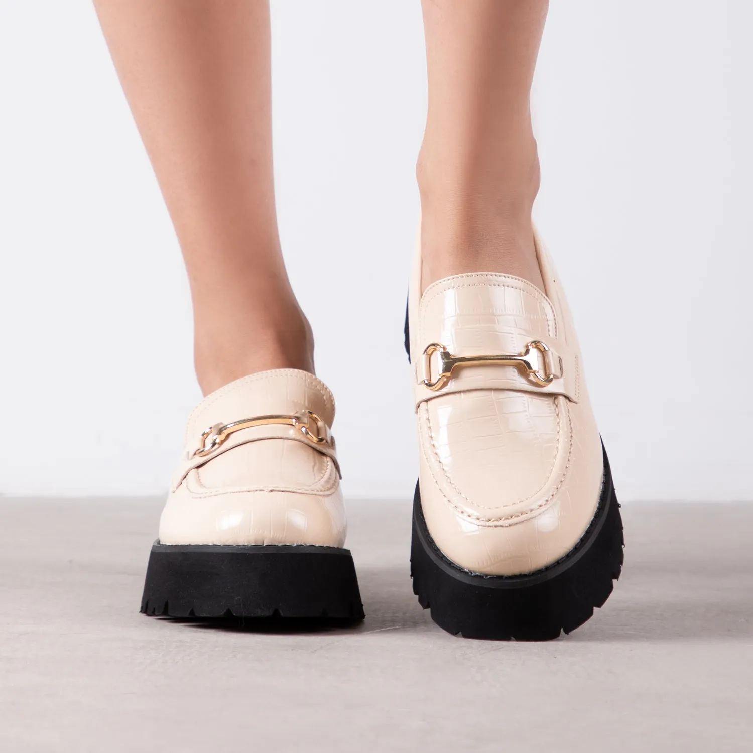 RAID Monster Chunky Flat Shoe in Nude Croc