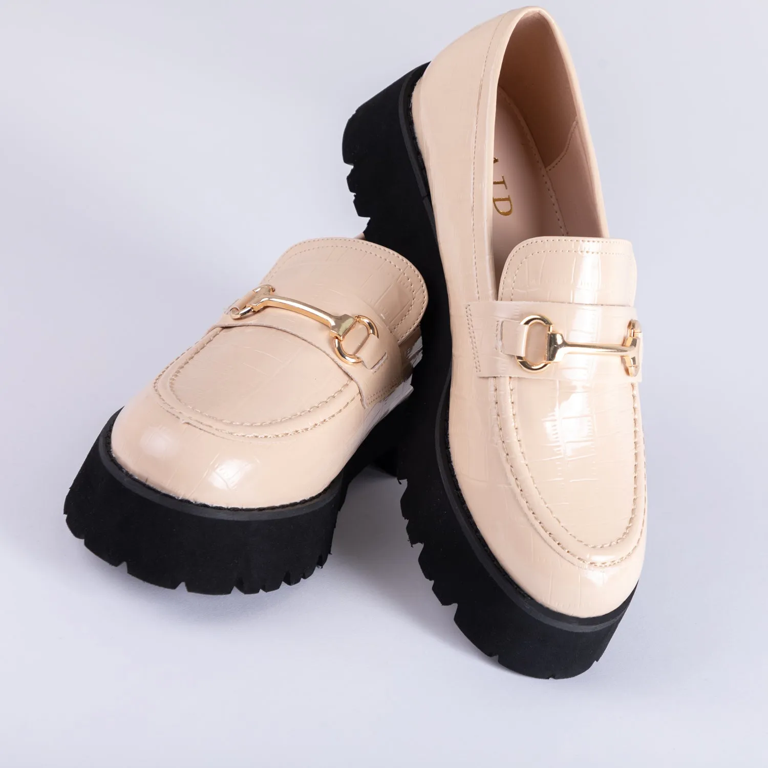 RAID Monster Chunky Flat Shoe in Nude Croc