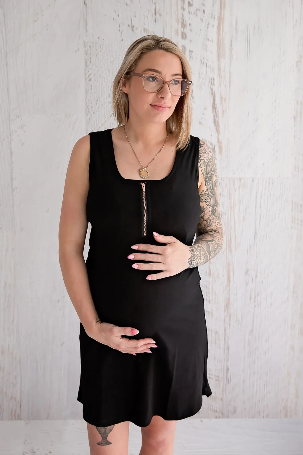 Rose Gold Zipper Dress - Black