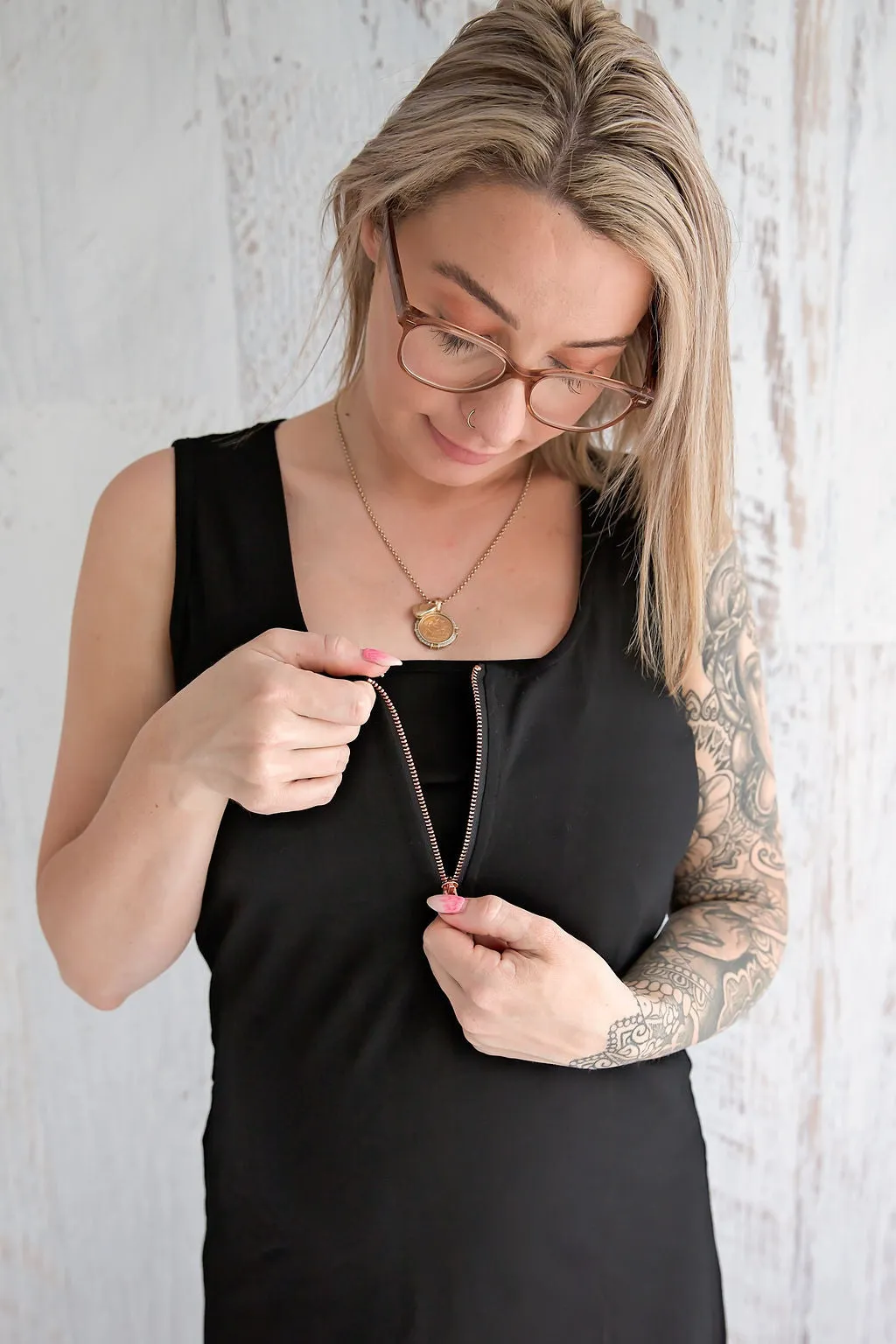Rose Gold Zipper Dress - Black