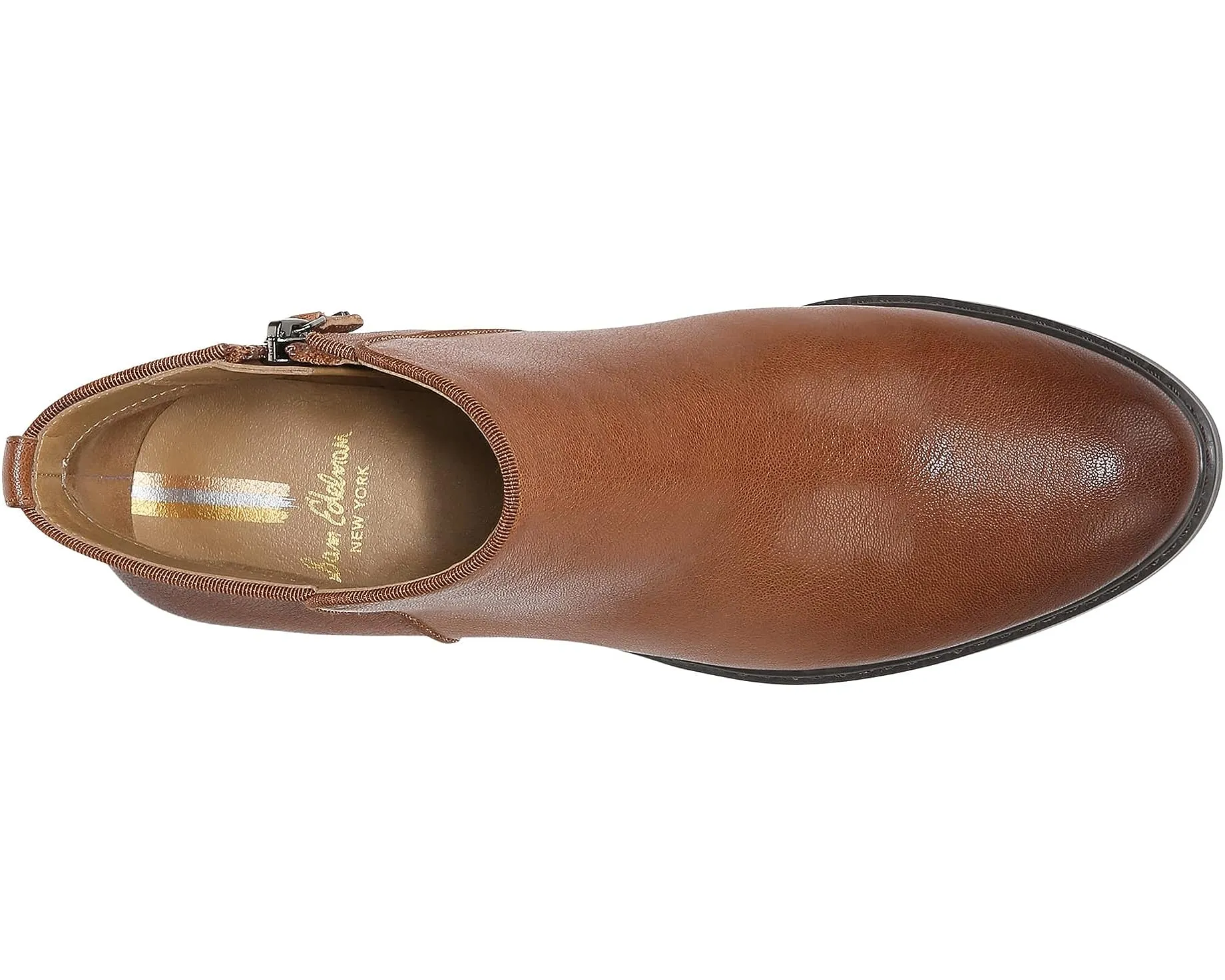 Sam Edelman Pryce Tawny Brown Leather Round Toe Stacked Heel Slip-on Ankle Boots