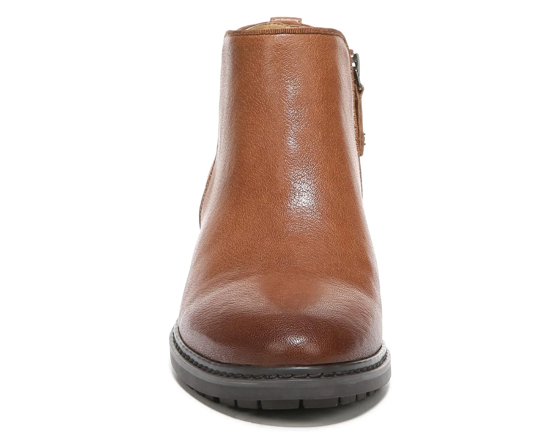 Sam Edelman Pryce Tawny Brown Leather Round Toe Stacked Heel Slip-on Ankle Boots