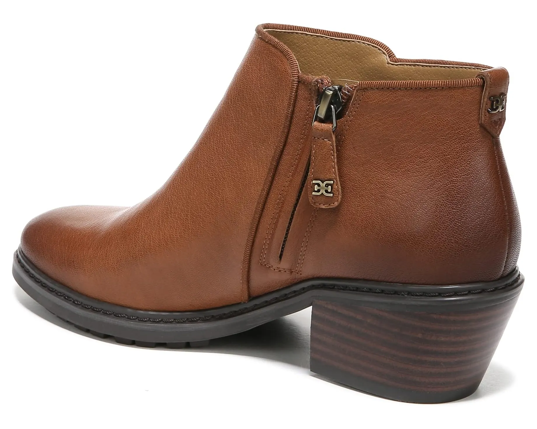 Sam Edelman Pryce Tawny Brown Leather Round Toe Stacked Heel Slip-on Ankle Boots