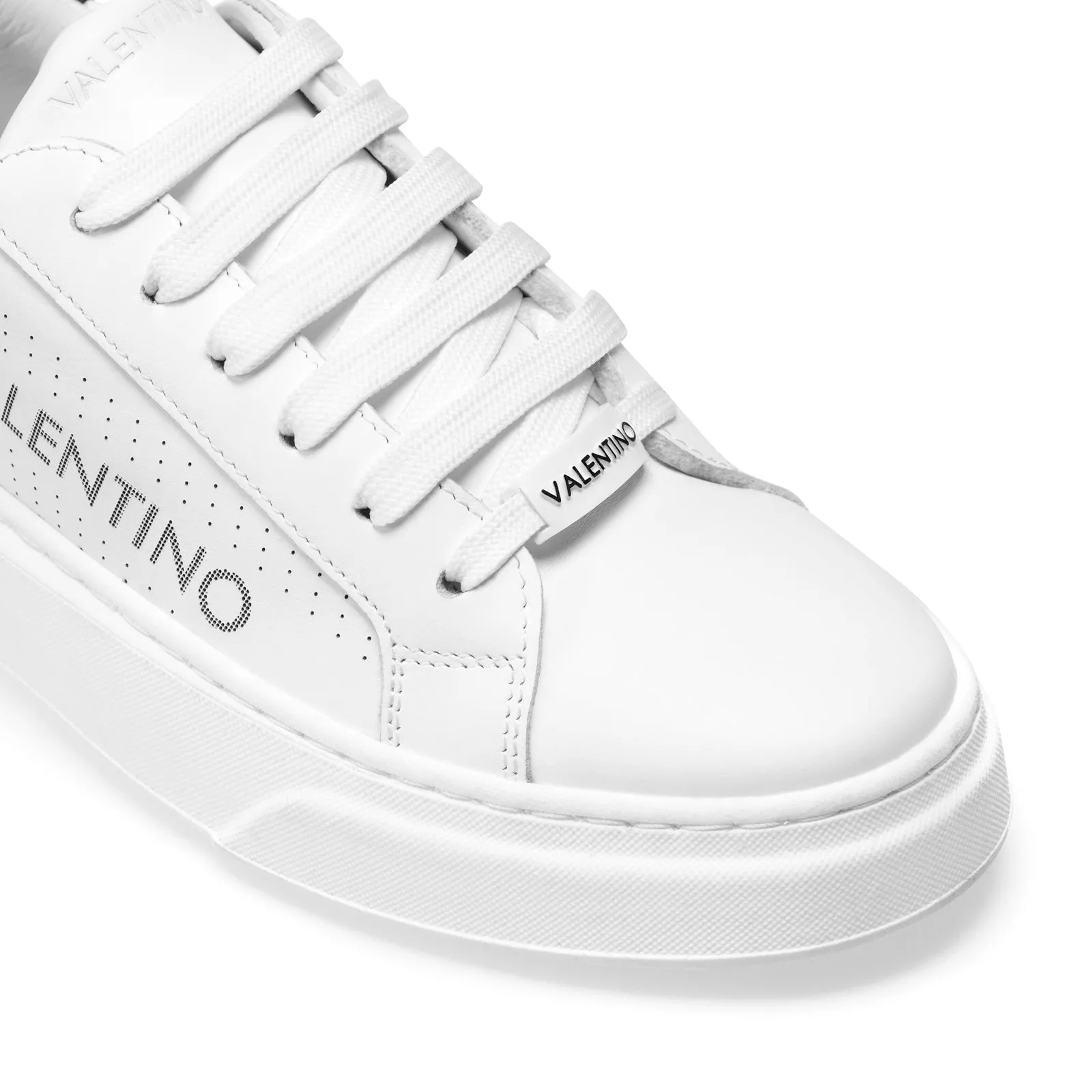 VALENTINO Sneaker Lace Up in white hide and laser logo detail