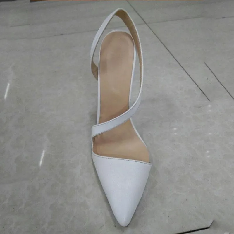 White Leather Point Toe Cutout Pumps