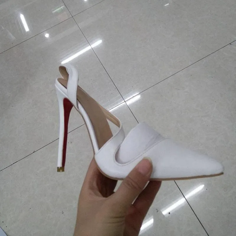 White Leather Point Toe Cutout Pumps