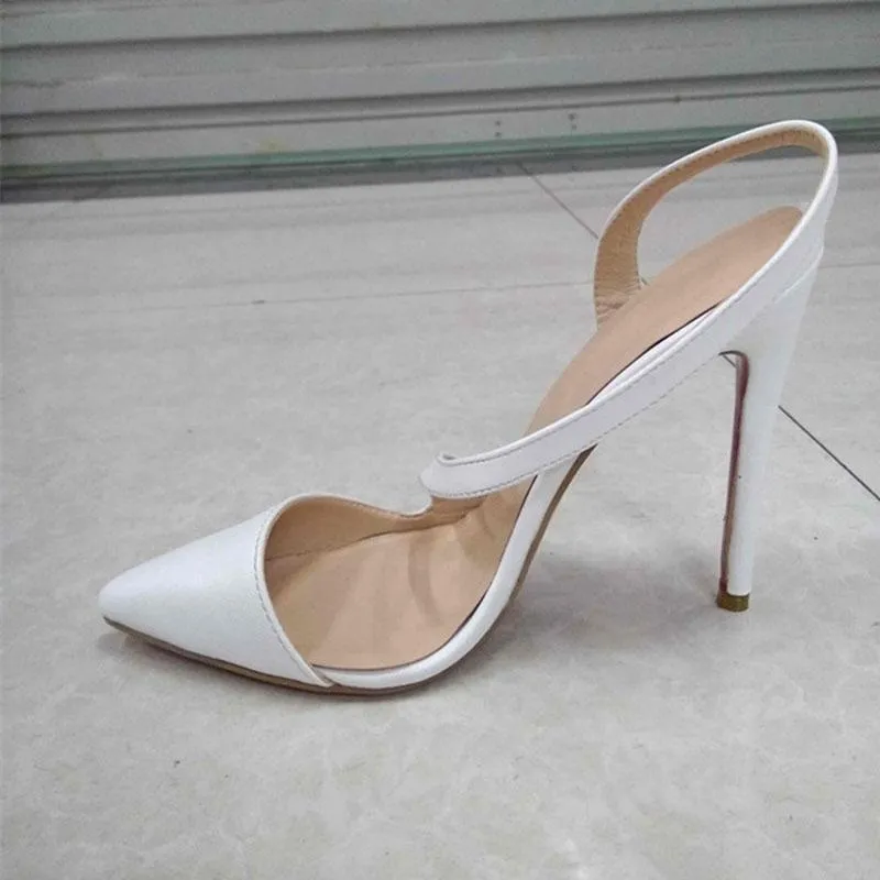 White Leather Point Toe Cutout Pumps