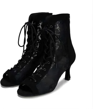Women's Dance Shoes, Ballroom Dance Shoes for Women, Latin Jazz Modern Dance High Heels Hollow Lace-Up Dance Boots, Practice Performance Dance Boots Shoes