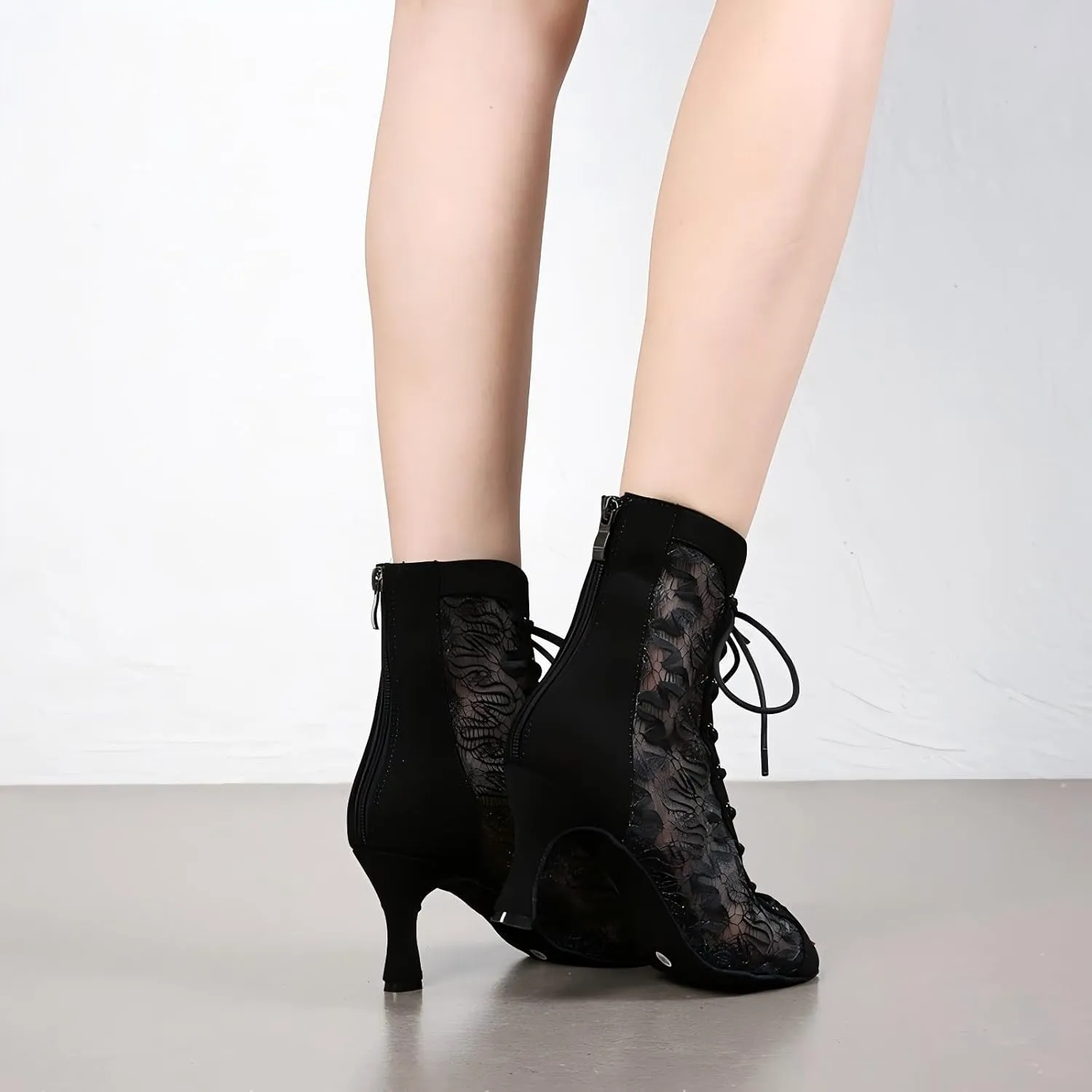 Women's Dance Shoes, Ballroom Dance Shoes for Women, Latin Jazz Modern Dance High Heels Hollow Lace-Up Dance Boots, Practice Performance Dance Boots Shoes